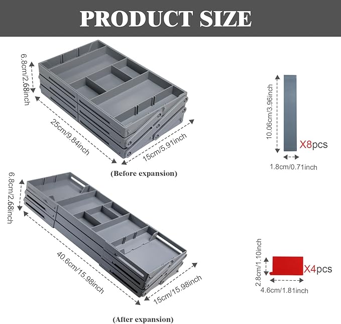 Drawer Organizer, Versatile Storage Organizer Tray Bins with Adjustable Compartments Storage Trays for Office,Bathroom,Kitchen,Makeup (1 Row 3 Tier)
