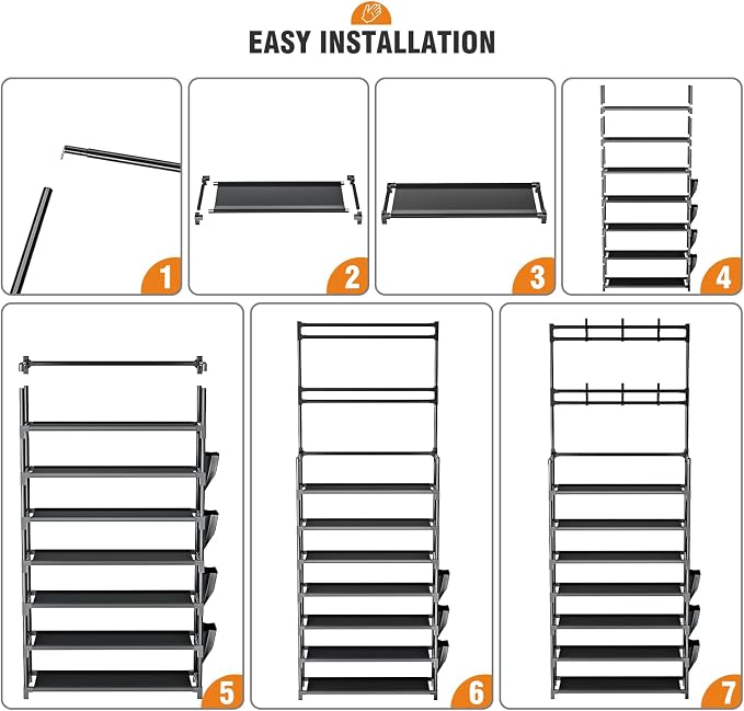 OYREL Shoe Rack 7 Tier Shoe Organizer Storage 21-28 Pairs | Closet Shoes Rack for Front Door Entrance Shoe Rack Organizer with Hooks Side Pocket Entryway Large Capacity Shoe Shelf Tower