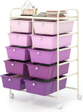 Moccha 10-Drawer Rolling Storage Cart - Under Desk Storage Drawers with wheels for Craft Art Supply Paper Salon, Scrapbook Paper Tools, Mobile Utility Cart for Classroom, Gradient Purple