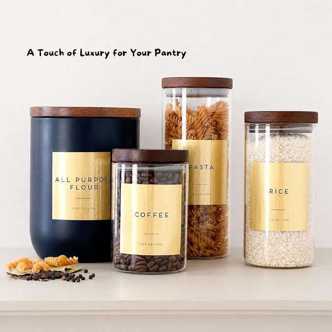 Spice Labels - 168 Aesthetic Gold Spice Labels for Jars - Waterproof Stickers for Spice containers - Preprinted Minmalist Oilproof Herbs & Seasoning Labels