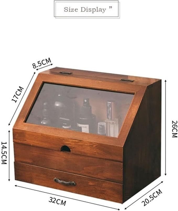 Solid Wood Desktop Storage Box Bedroom Dresser Skin Care Product Wooden Storage Drawer Retro Style Perfume Dustproof Cabinet