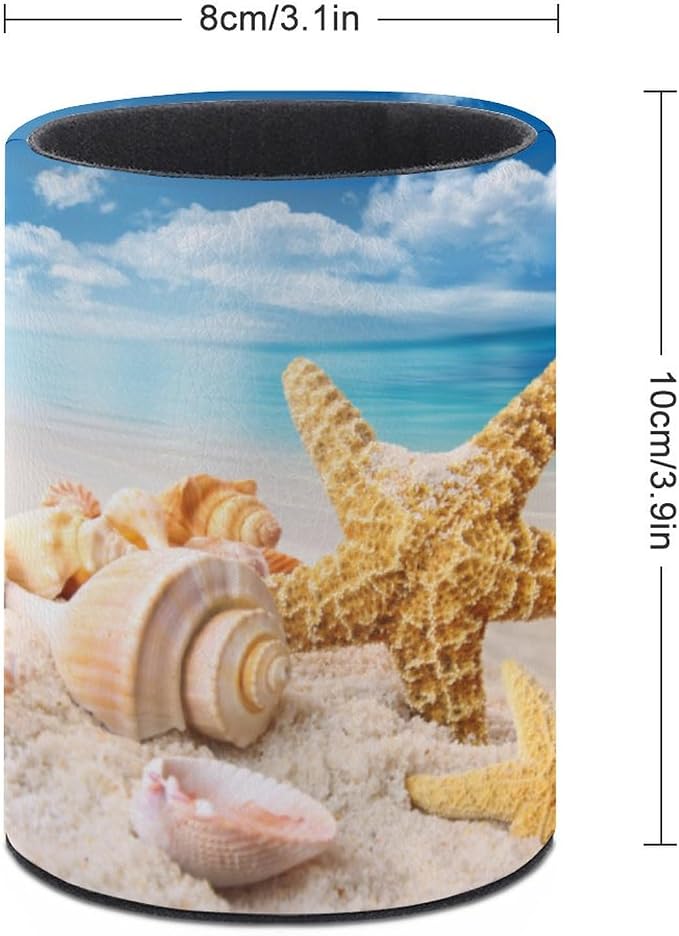 Beach Starfish Seashell Pen Holder Pencil Cup Desk Organizer | Cute Makeup Brush Holder PU Multifunctional Office Suppliesfor Decor Home Classroom School