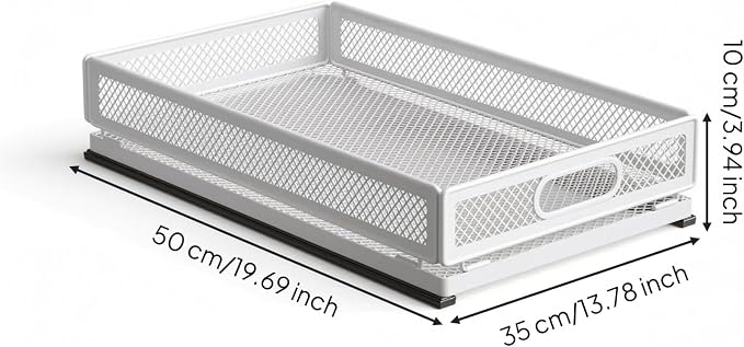 Gralara Pull-out Storage Basket Mesh Storage Basket Rounded Corners for Kitchen, Extended Model 50cm Long 35cm Wide With Slide Rail, Small