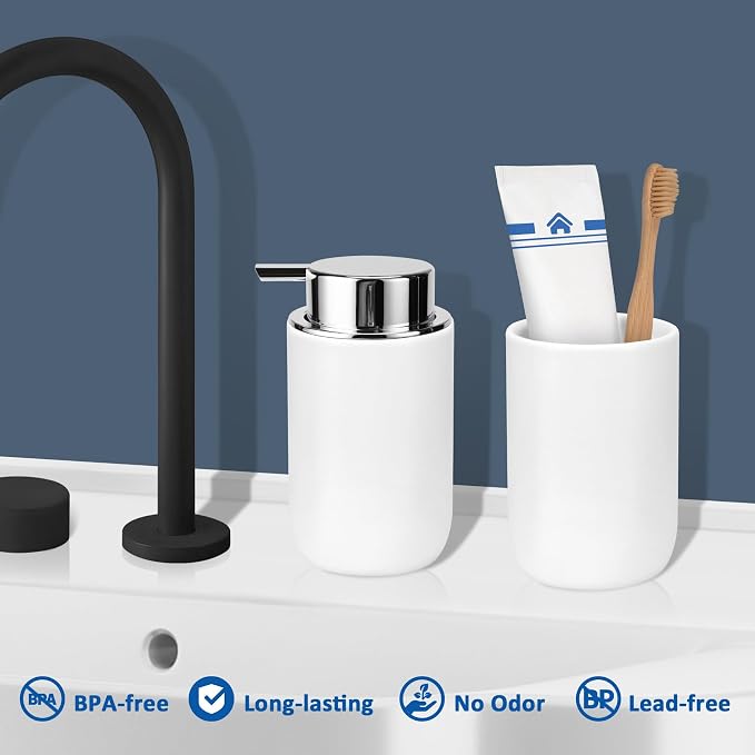 Soap Foaming Dispenser Ceramic with Easy-to-Press Pump Hand Foam Dispenser for Shampoo Bathroom Countertop 13.5 oz