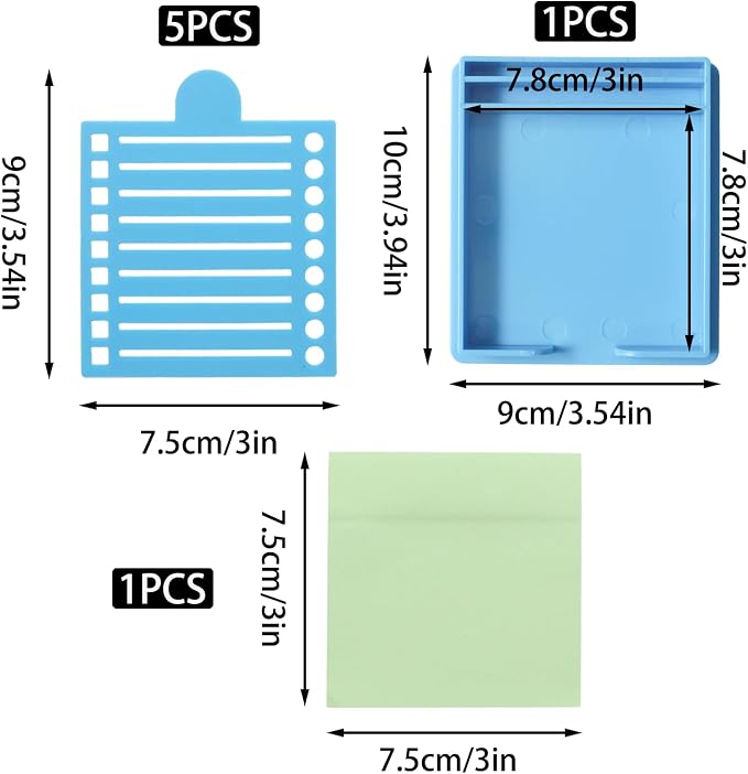 Sticky Note Stencil and Holder Sticky Note Holder with 5 Templates for 3x3 Inch Sticky Notes Reusable Stick Notes Dispenser for to-Do Lists Home Office, Blue