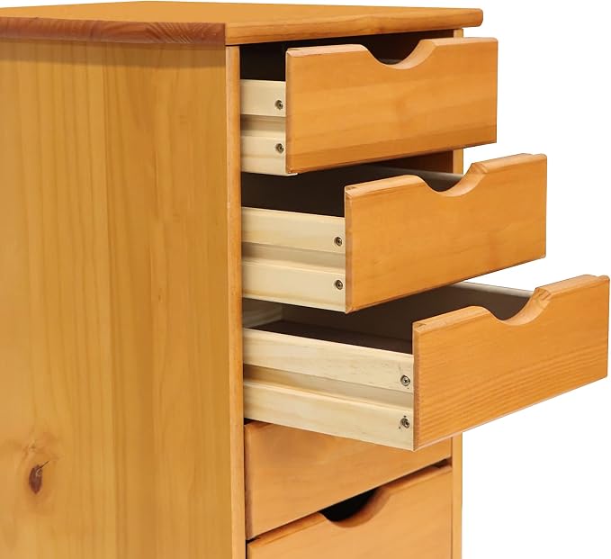 Jela-USA Solid Pine Wood 6 Drawer Rolling Cart, Honey Pine