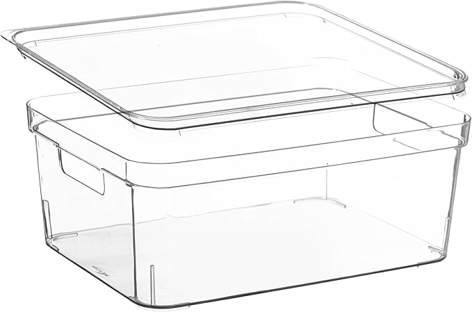 Basicwise Set of 3 Medium Clear Storage Containers with Lid For Kitchen Pantry Cabinet & Fridge Storage For Organizing Snack Produce Supplies Or Essentials Durable Bin For Home Apartment Or Office Use