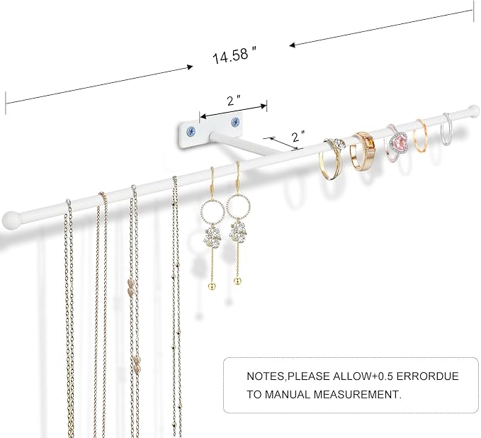 2 Pack Wall Jewelry Organizer, 14.5'' Necklace Holder for Hanging Earring, Ring, Bracelet, Hairband, Glasses Storage, Decorative Space-Saving Jewelry Display-White