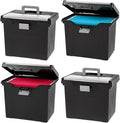 IRIS USA File Box with Lid File Organizer for Letter File w/Organizer-Lid, Water Resistant Document Box, Plastic Mobile Filing Organizer, Secure Buckle, Portable Handle, Lockable, Black 4 Pack