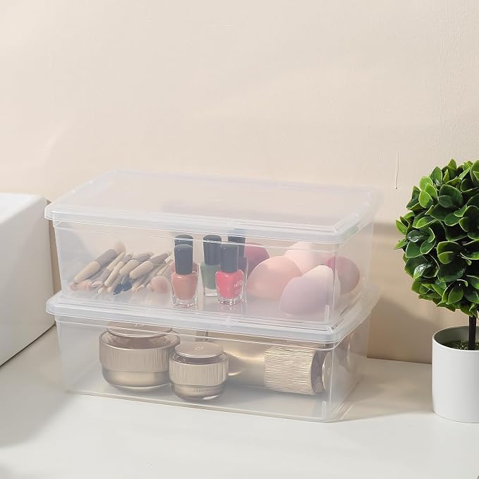 novelinks 10 Pack 6 Quart Stackable Shoe Storage Bins with Lids (Clear) | Clear Shoe Storage Boxes, Shoe Bins, Shoe Containers, Shoe Boxes Clear Plastic Stackable, Craft Organizers and Storage
