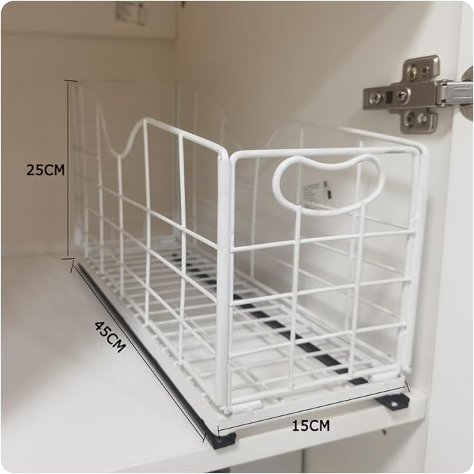 Pull-out Storage Basket Carbon Steel Smooth Slide Rails Organizer for Shelf