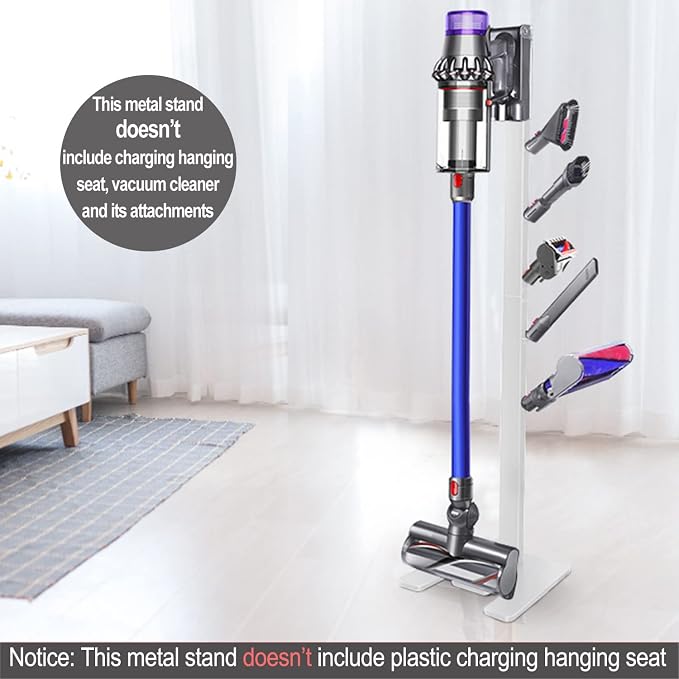 XIGOO Dyson Vacuum Stand with 5 Hooks, White | Compatible with V15 Detect V11 V10 V8 V7 V6 Cordless Vacuum Cleaners & Accessories, Stable Metal Bracket Organizer Rack