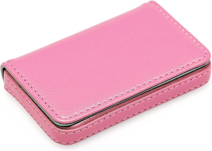 RFID Blocking Wallet - Minimalist Leather Business Credit Card Holder with Magnetic, Pink, Small