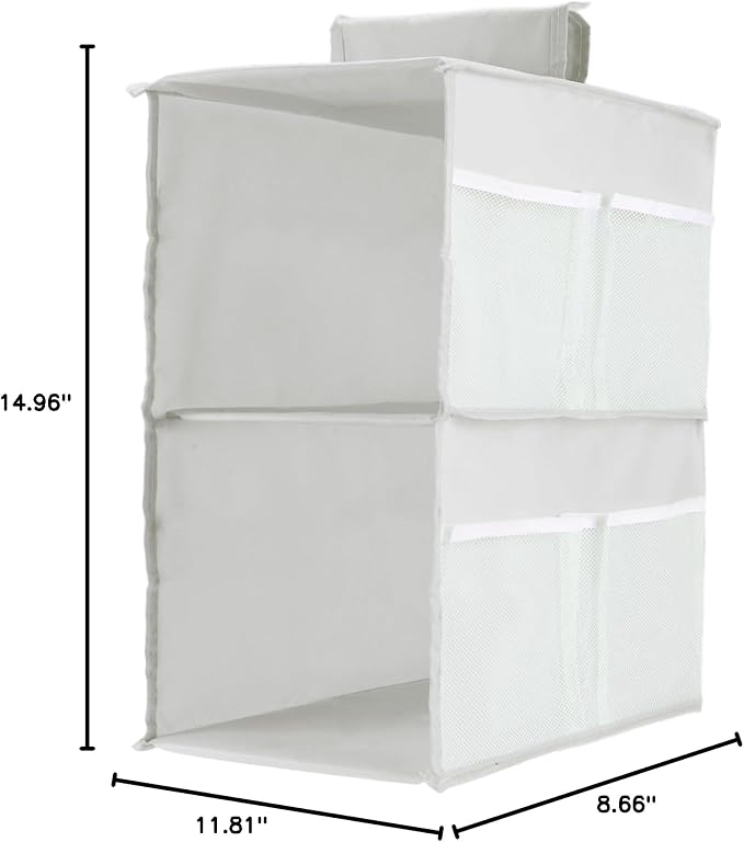 2-Shelf Closet Hanging Organizer Foldable Hanging Storage Shelves with Strong Magic Tapes Space-Saving Wardrobe Hanging Shelf for Clothes Towels Accessories Gray