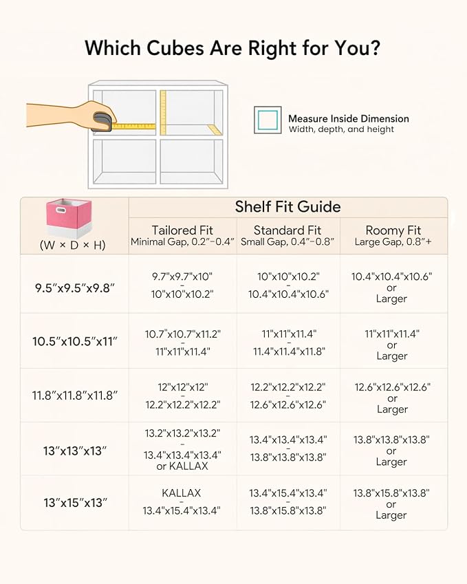 Storage Cube Bins | Macaron & White, 11.8"x11.8"x11.8", 6 Pack | Multi-Size | Ultra-Fine Fabric | Organizer Baskets for Shelf, Wadrobe, Closet | 12"x12"x12" Cube Insert Drawer