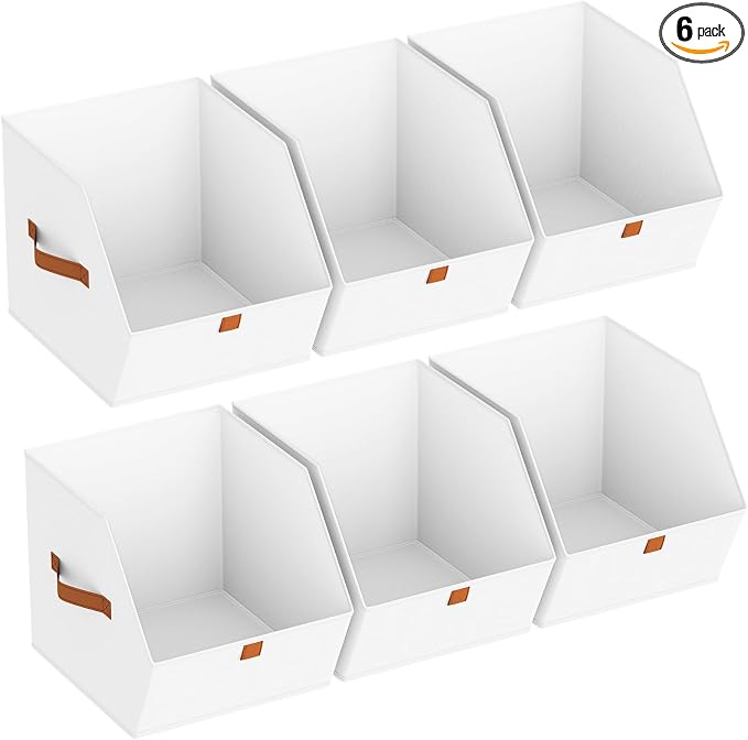 Homsorout Fabric Closet Storage Cubes - 6 Pack Square Storage Bins with Dual Handles for Clothes, Towels, Toys, Cube Storage Organizers for Bedroom, Nursery, Shelves, Closet, Small Spaces, White
