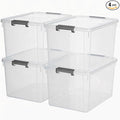 Citylife 44.4 QT Plastic Storage Bins with Latching Lids Stackable Storage Containers for Organizing Large Clear Storage Box for Garage, Closet, Kitchen, 4 Packs