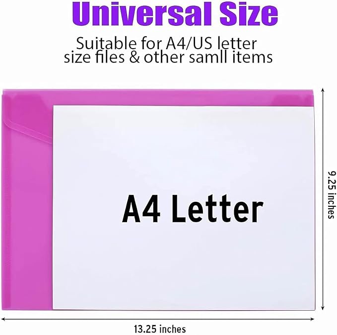 Sooez 50 Pack Plastic Envelopes File Folders, Plastic Folders with Safe Closure, Colored Folder for Documents Organizer Letter/A4 Size, Clear Filing Folder for Office School Supplies Storage, 8 Colors