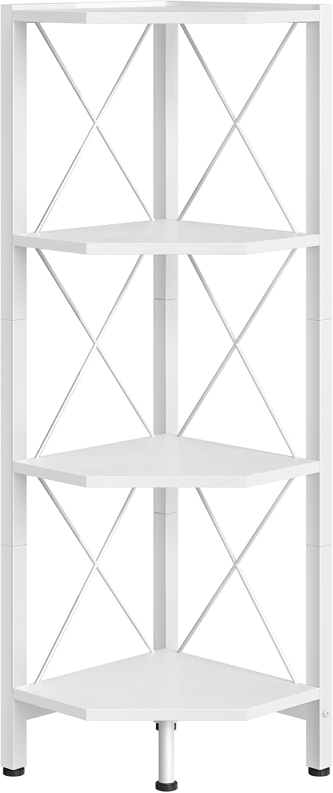 CHOEZON 4-Tier Corner Shelf, Corner Bookcase, 43.3" Tall Vertical Display Rack, Plant Stand, Open Storage Shelf, for Living Room, Bedroom, Study, Kitchen, White TCJ14WB