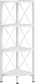 CHOEZON 4-Tier Corner Shelf, Corner Bookcase, 43.3" Tall Vertical Display Rack, Plant Stand, Open Storage Shelf, for Living Room, Bedroom, Study, Kitchen, White TCJ14WB