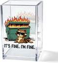 It's Fine I'm Fine Acrylic Cosmetic Pencil Pen Holder Cup, Funny Raccoon Dumpster Fire Pen Holder Cup, Raccoon Lover Gifts for Women Men, Office Sarcastic Gifts for Women Men Colleague Boss