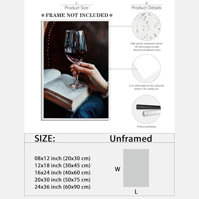 Wine and Book Girl Reading With Drink Art Aesthetic Poster Canvas Wall Art Decoration Living Room Home Decor Bedroom Decoration Poster Unframed8x12inch