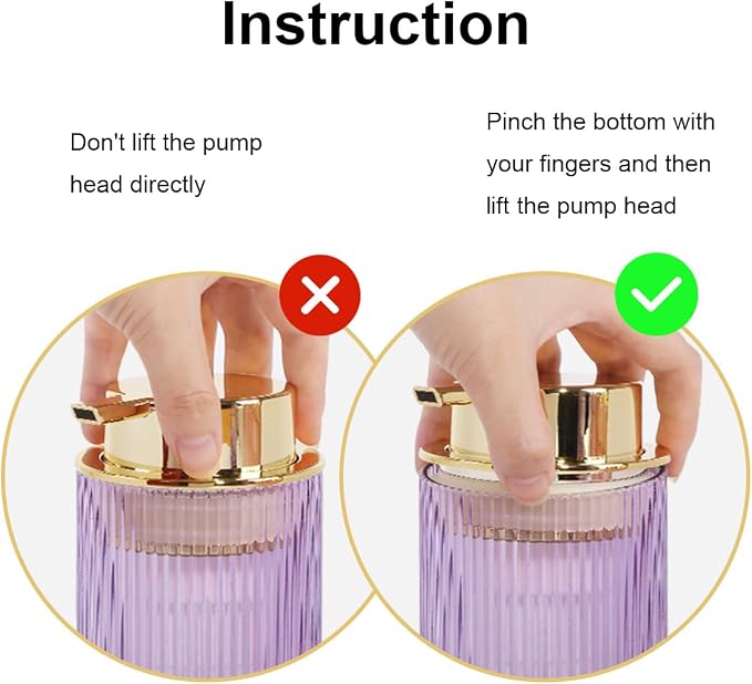 Foaming Soap Dispenser, 14 Oz Glass Foam Hand Soap Dispenser with Gold Pump, Purple Bathroom Refillable Liquid Lotion Pump Container Ribbed Bottle for Kitchen Countertop Decor