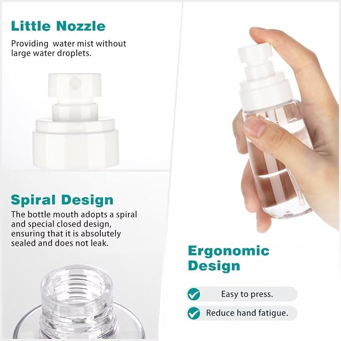 3pack Small Spray Bottle, 2oz Clear Mini Fine Mist Spray Bottles, Empty Portable Travel Refillable Containers for Cosmetic, Perfume, Makeup, Outdoor Daily Use