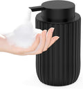 Ceramic Foaming Hand Soap Dispenser, 12 oz Bathroom Soap Dispensers, Lotion Dispenser for Kitchen, Refillable Matte Streaks Soap Dispenser with Large Pump (Black)