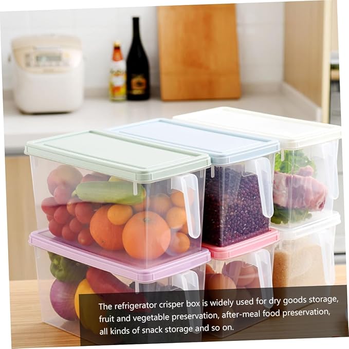 SHINEOFI 3pcs Food Preservation Storage Boxes 4l Rectangular Lidded Sealing Containers Plastic Pink Blue Refrigerator Organizer for Kitchen Pantry