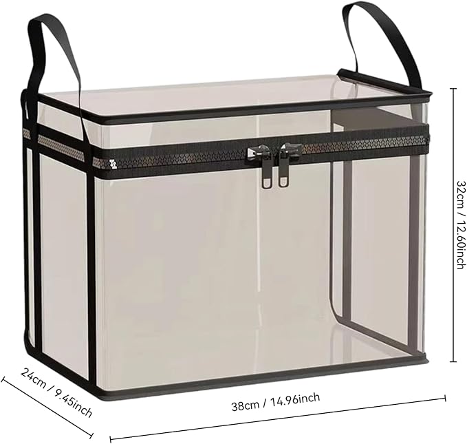 Large Clear Thick Plastic Storage Box with Hinged Lid, Heavy-Duty Durable High Capacity Organizer, Foldable Storage Box,Perfect for Home, Camping, Travel, Attic & Moving (Black-L-3)