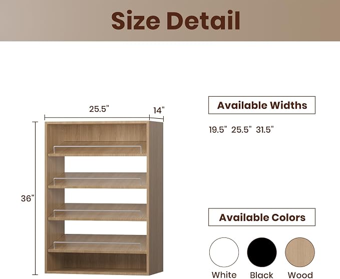 ROOMTEC 25.5" Shoe Shelf Short Tower Closet Unit, Modular Closet System with Shelf, Wardrobe Organizer for Bedroom or Walk-in Closet, Wall Mounted, Customizable Clothes Storage Unit, Wood