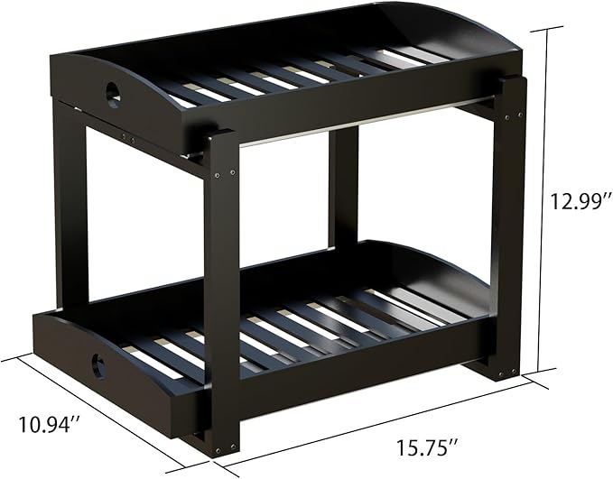 2 Pack Under Sink Organizer, Bamboo Wooden 2-Tier Pull-Out Storage with Sliding Drawers for Kitchen and Bathroom Cabinets, Easy Installation (Black)