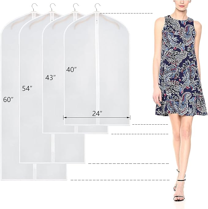 Zilink Garment Bags for Long Dresses 60-inch Translucent Suit Bag with Full-Length Zipper (Set of 6) for Dance Costumes Gown Dress Clothes Storage [Upgraded Version]