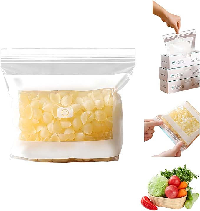 Kitchen Food Grade Fresh Keeping Bags, Reusable Sealed Bags for Vegetables & Fruits, Clear Plastic Storage Bag for Refrigerator, Dual Interlocking Seal (S, 30counts)