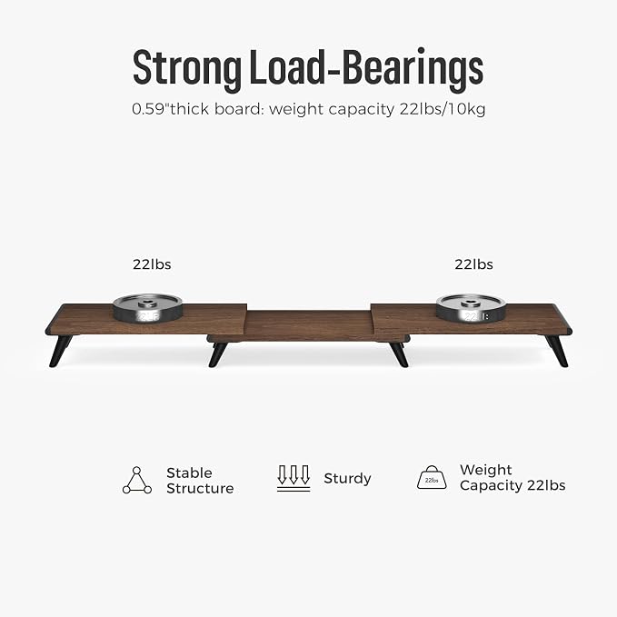 loukin Dual Monitor Stand Riser for Desk, 43.6"×8.2" Computer Stand, Brown | Supports 22 lb, No Installation Required, Water-Resistant Surface, Fits Laptops and Printers, Ergonomic Design