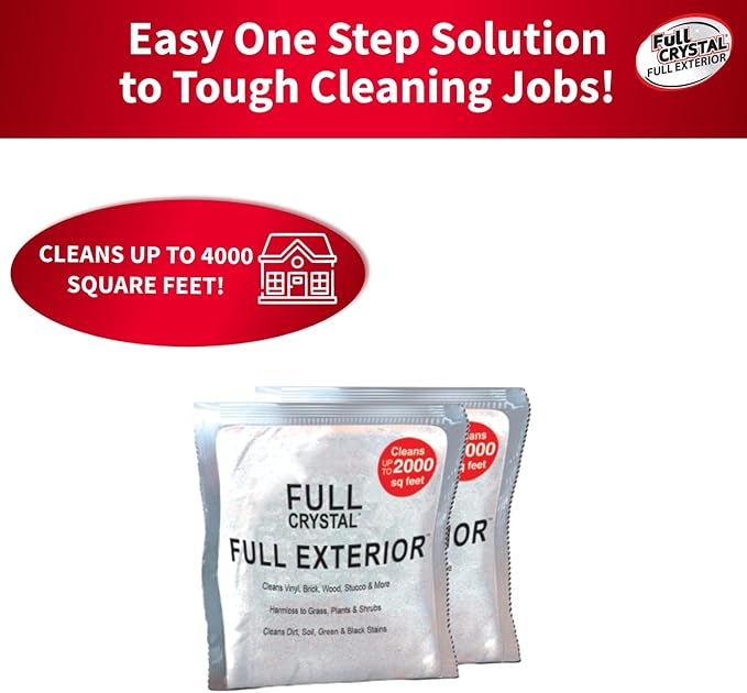 Full Exterior Refill Kit – Crystal Powder Outdoor Cleaner Packets, 16 oz, Each 4 oz Bag Makes Up to 640 fl oz, Non-Toxic, No Scrub, No Rinse Cleaning Solution