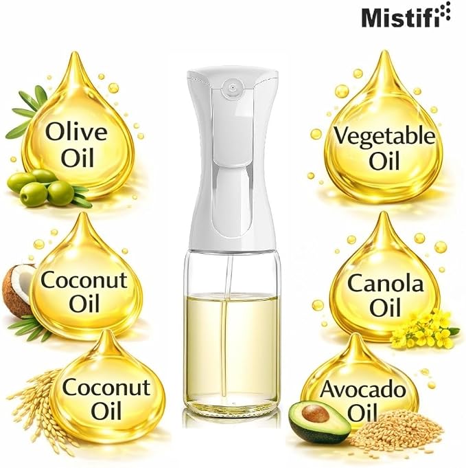 Mistifi oil spray 200ml PET bottle/150ml Glass. Fine Mist Spray Bottle for Air Fryer, Olive Oil, Healthy Nonstick Frying, Commercial & Home Kitchen Use (886 * 2Pcs)