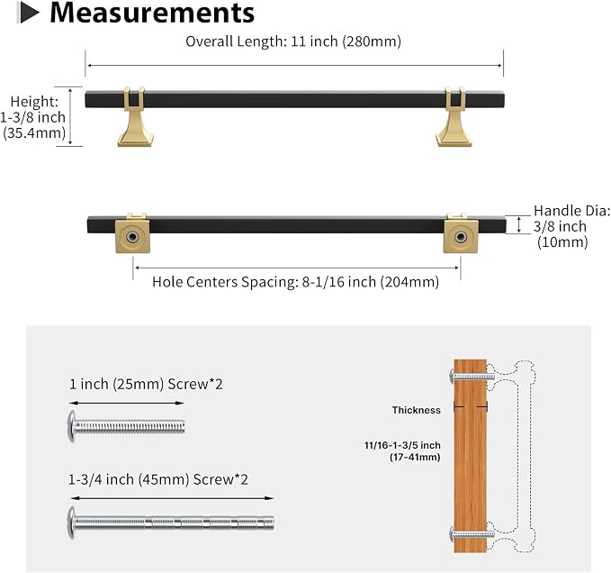 30 Pack 8 Inch Black and Gold Cabinet Pulls Kitchen Cabinet Handles, Black and Gold Cabinet Handles Square Dresser Drawer Pulls Kitchen Cabinet Hardware