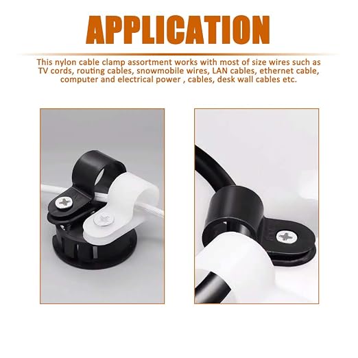 ISPINNER 180pcs Nylon Plastic R-Type Cable Clamps, 1/4" 5/16" 3/8" 1/2" 5/8" 3/4" Clips Fasteners Assortment Kit for Cable Conduit (Black)