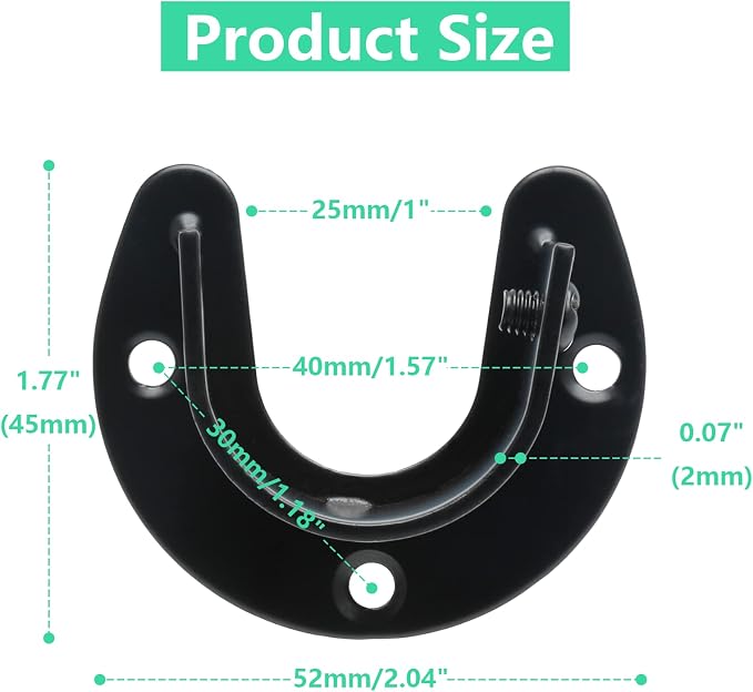 Closet Rod End Supports, 1 Inch, Black, 2 Packs | Stainless Steel, Heavy Duty, U-Shaped, With Screws