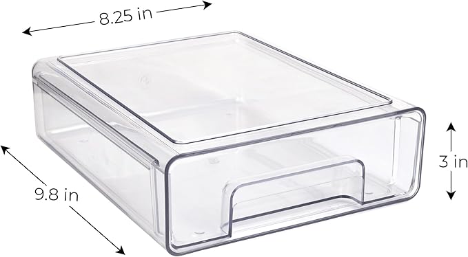 Smart Design Pull-Out Stackable Storage Bin - 9.8" D x 8.25" W x 3" H- Clear