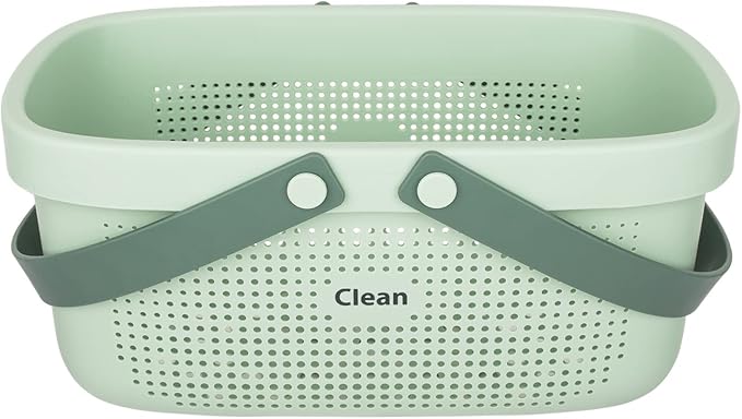 JiatuA Plastic Storage Basket with Handle Portable Shower Caddy Tote Organizer Basket Bin for Bathroom Kitchen Dorm Room Bedroom, Green