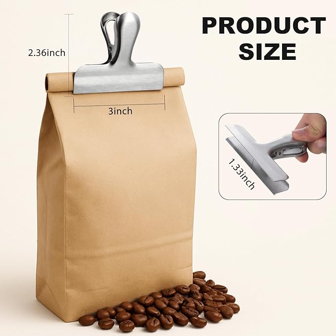 20 Pack Metal Chip Clips - OAMCEG 3 Inch Wide Stainless Steel Food Bag Clips Heavy Duty, Perfect for Air Tight Seal Grips on Coffee, Food & Bread Bags, Office Kitchen Home Usage