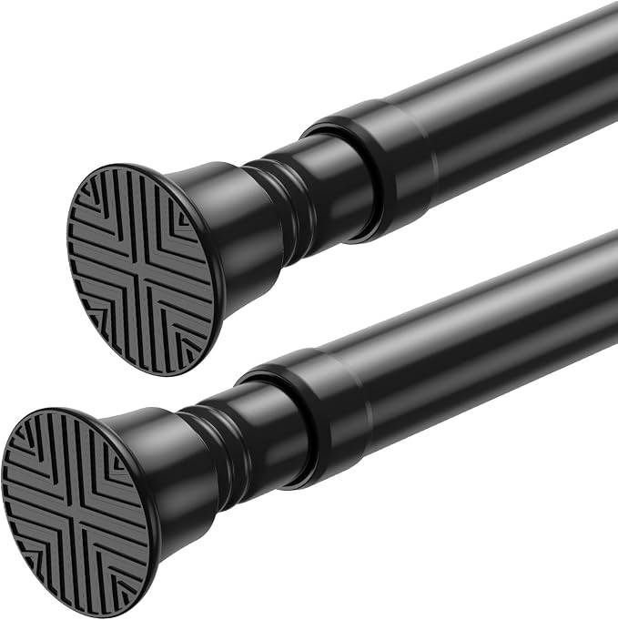 2Pack Tension Rod 16-38Inch Black Curtain Rods for Windows Small Tension Rod Adjustable Curtain Rod no Drilling Tension Rods for Window,Doorway,Closets
