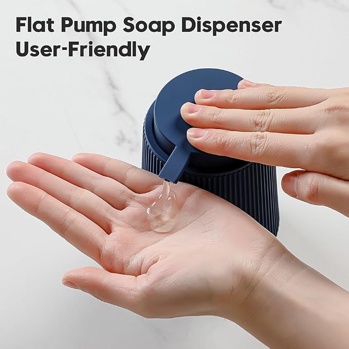 YAUKPH Striped Liquid Hand Soap Dispenser with Leak-Proof Pump for Bathroom and Kitchen Countertop 11oz Navy Blue