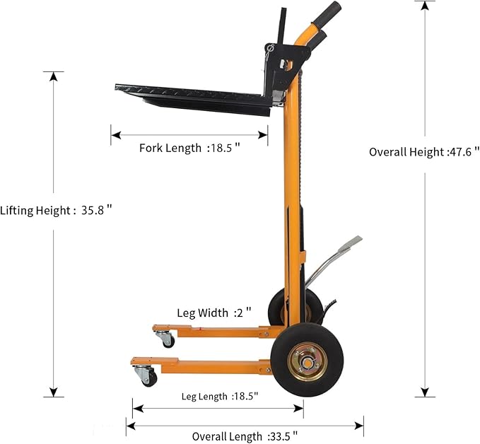 Tory Carrier Material Lift Pallet Stacker, Manual Stacker, 440 lbs, 35.8" Max Lift, Hydraulic Pallet Truck Dolly, Swivel Casters Lift Table Cart, 8.8" Rubber Wheels Forklift with Steel Platform