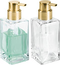 mDesign Glass Refillable Foaming Hand Soap Dispenser Modern Square Pump Bottle for Bathroom Vanities or Kitchen Sink, Countertops - 2 Pack - Clear/Soft Brass