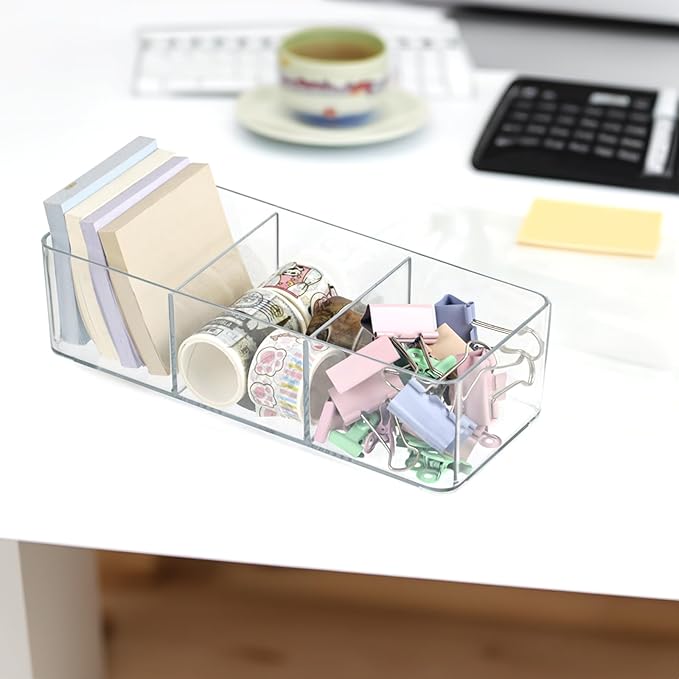 ZEXALOR Clear Drawer Organizer, 6 Sections Eyeglass Sunglasses Organizer Holder, Drawer Dividers Office Desk Tray Bathroom Makeup Jewelry Trays (9.2×3.5×2.3“)