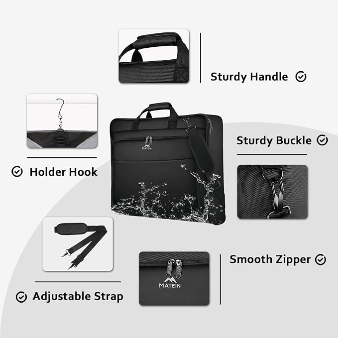 MATEIN Garment Bags for Travel, Large Carry on Garment Bag for Business | Waterproof, Hanging Suit Luggage Bag, For Men Women, Wrinkle Free Suitcase, Cover For Shirts Dresses Coats, Strap, Black